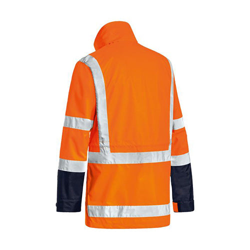 Load image into Gallery viewer, Bisley TTMC-W17 5-in-1 Rain Jacket with reflective stripes and removable sleeves, designed for high visibility and safety. Features waterproof fabric and multiple pockets, ideal for workwear and protective use.