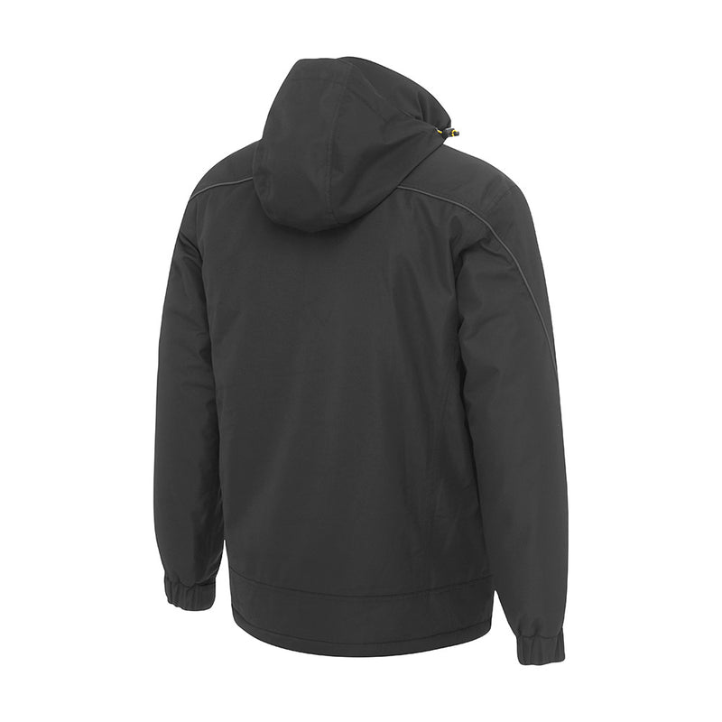 Load image into Gallery viewer, Bisley Flex & Move Heavy Duty Dobby Jacket featuring a hood and multiple zip pockets, designed with durable, waterproof fabric and quilted lining for warmth, ideal for safety and work environments.