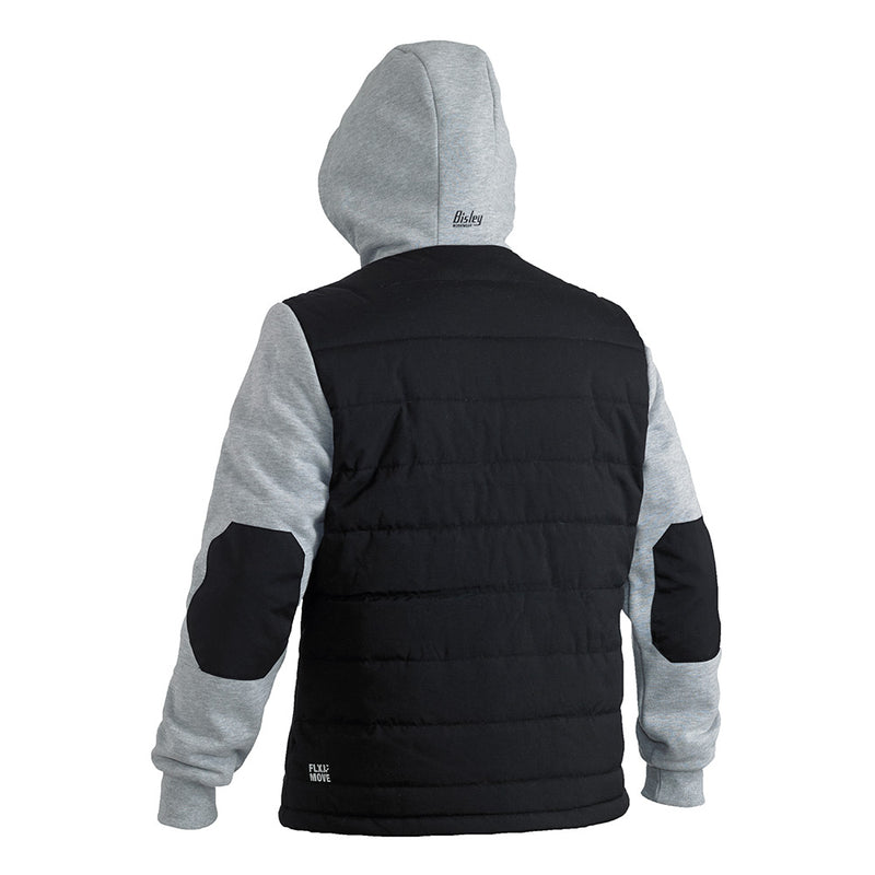 Load image into Gallery viewer, Bisley Flex & Move Contrast Puffer Fleece Hoodie features quilted polyester for warmth, adjustable hood, and zippered waist pockets, ideal for active safety and workwear needs.