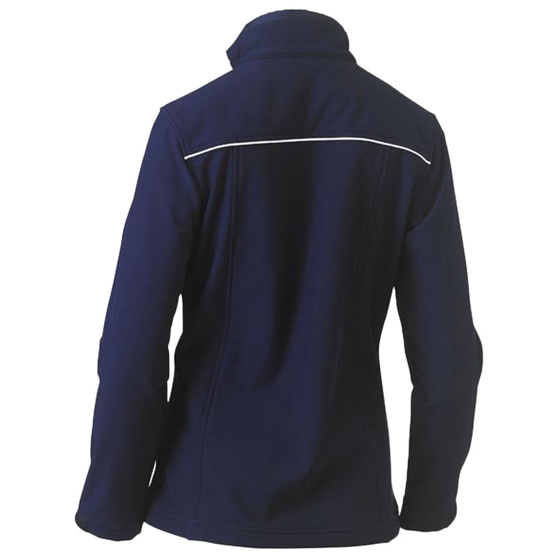 Load image into Gallery viewer, Bisley Women’s Soft Shell Jacket featuring showerproof fabric, reflective piping, and waterproof zippers. Designed with eyelet ventilation and adjustable cuffs, ideal for safety and work environments.