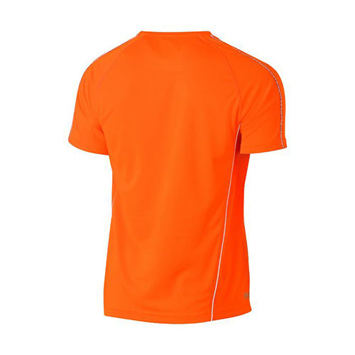 Bisley Hi Vis Cool Mesh Reflective Piping T-Shirt, showcasing the back design with reflective piping on side panels and shoulders, featuring a crew neck and mesh fabric for enhanced breathability.