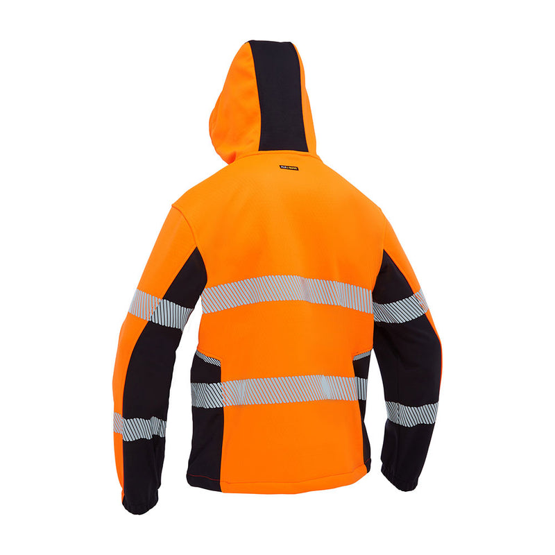 Load image into Gallery viewer, Bisley Flex & Move Hi Vis Taped Water Repellent Hoodie, showcasing its back design with reflective stripes and bio-motion tape on sleeves, ideal for enhanced visibility and safety in workplace environments.