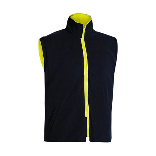 Load image into Gallery viewer, Bisley Hi Vis 5-in-1 Taped Rain Jacket featuring a black and yellow vest design, reflective taped H pattern, detachable sleeves, and heavy-duty zip, ideal for safety and work environments.