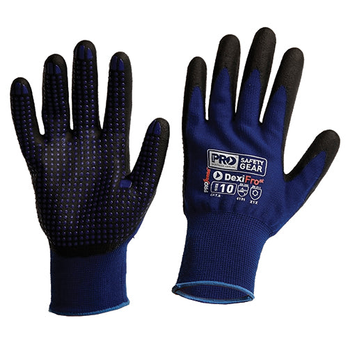 DexiFro Nitrile Dot Cold Weather Glove, featuring a close-up view of the glove's nitrile foam palm with dot pattern, designed for enhanced grip and warmth during winter work.