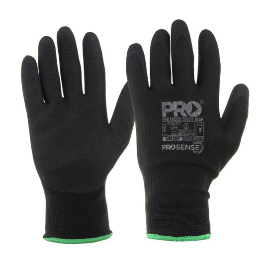 ProSense Sand Grip Nitrile Glove, featuring a lightweight polyester knit liner and ultra-thin nitrile sand grip palm, ideal for superior grip in various industrial applications, visible against a simple backdrop.