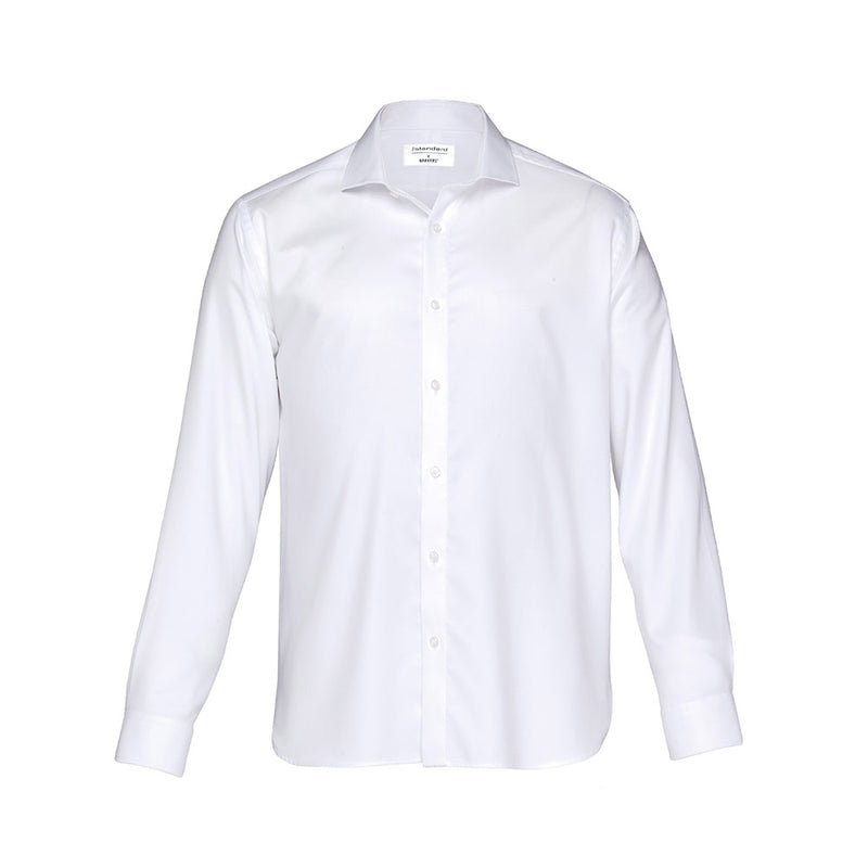 Load image into Gallery viewer, Barkers Mens Origin Long Sleeve Shirt, featuring a tapered fit with a fashion collar and mitred cuff corners, shown in a close-up emphasizing its luxury liquid Ammonia finish and adjustable cuff link facility.