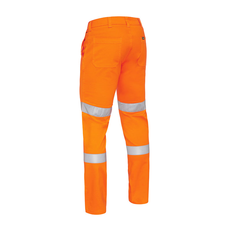 Load image into Gallery viewer, Bisley Biomotion Stretch Cotton Drill Work Pants featuring reflective stripes, stretch fit with a curved waistband, and multiple pockets, ideal for safety and utility in workplace environments.