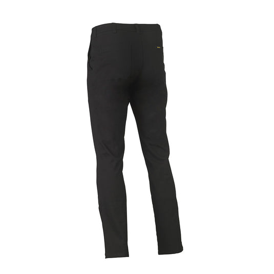 Bisley Stretch Cotton Drill Work Pants featuring a stretch fit, curved waistband, multiple pockets, and reinforced belt loops, designed for durability and comfort, ideal for safety and workplace environments.