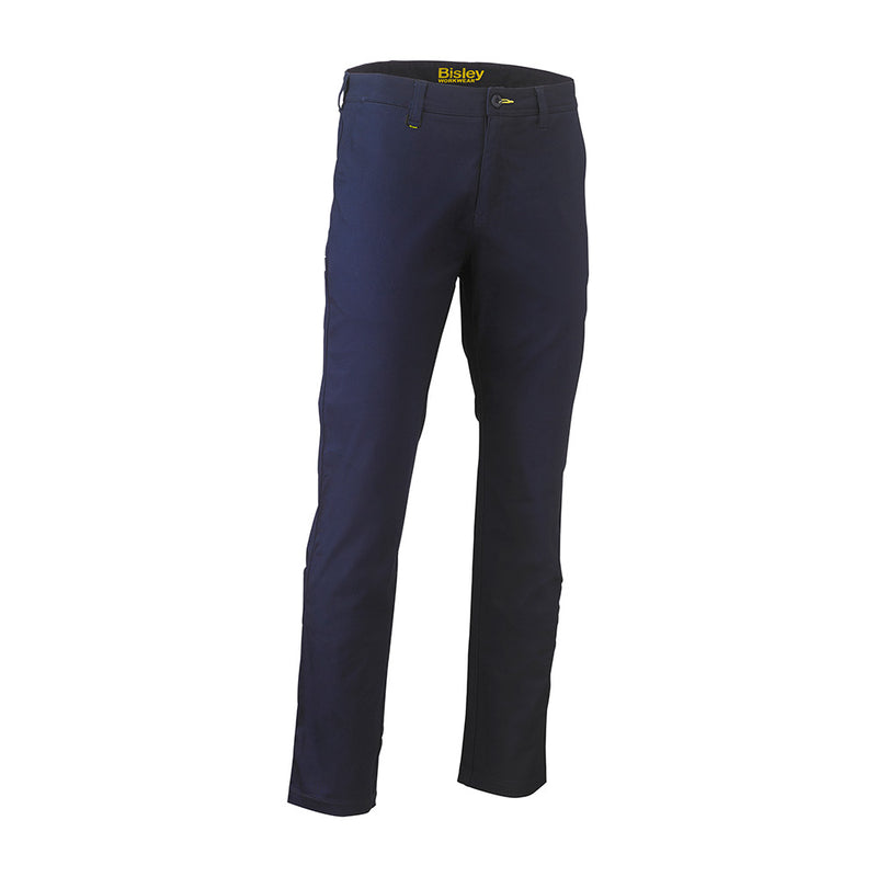 Load image into Gallery viewer, Bisley Stretch Cotton Drill Work Pants featuring a curved waistband, multiple pockets including a mobile phone pocket, and reinforced belt loops, designed for durability and comfort in active work environments.