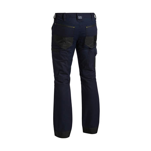 Load image into Gallery viewer, Bisley Flex & Move Stretch Pant featuring black pockets, reinforced knee areas, and a curved waistband for comfort. Ideal for active work environments, emphasizing durability and functionality with multiple pockets and YKK zippers.