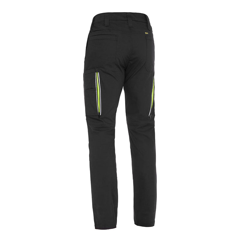 Load image into Gallery viewer, Bisley X Airflow Stretch Ripstop Vented Cargo Pant, featuring back view with neon-yellow striped zip pockets, belt loops, and double-layered knee, ideal for workplace safety and utility.