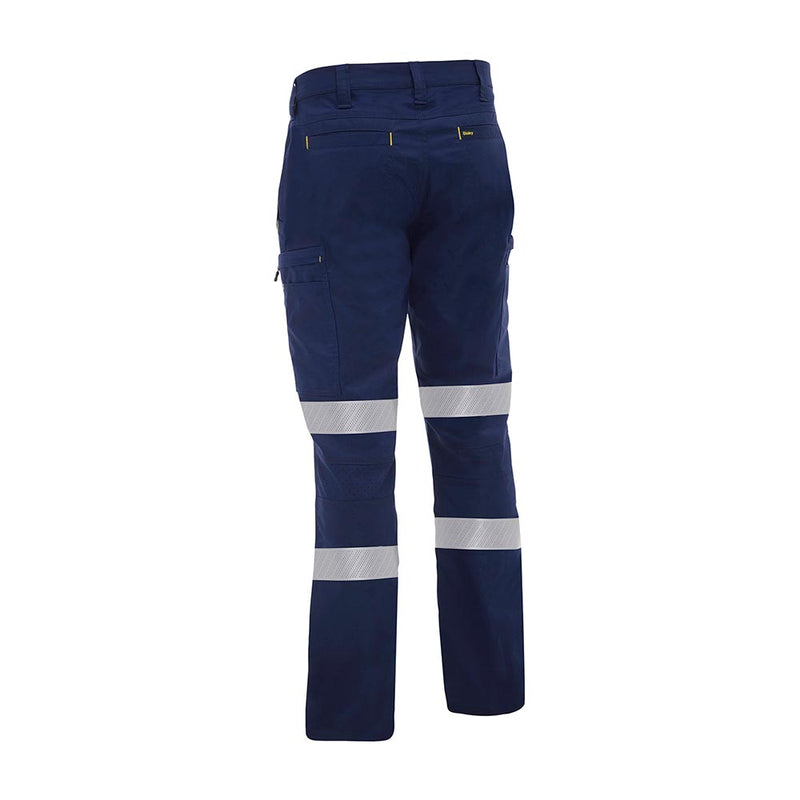 Load image into Gallery viewer, Bisley X Airflow Taped Stretch Ripstop Lightweight Cargo Pant, featuring back view with side cargo pockets, reflective bands above and below knees, reinforced belt loops, and perforated ventilation for workplace safety.
