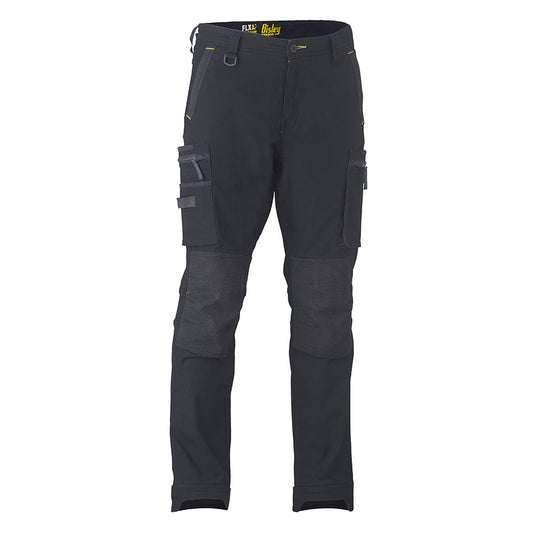 Bisley Flex & Move Utility Zip Cargo Pants feature reinforced knee panels, multiple thigh pockets, and a slim cut, ideal for safety and workwear, embodying Active Safety's commitment to durable, functional attire.