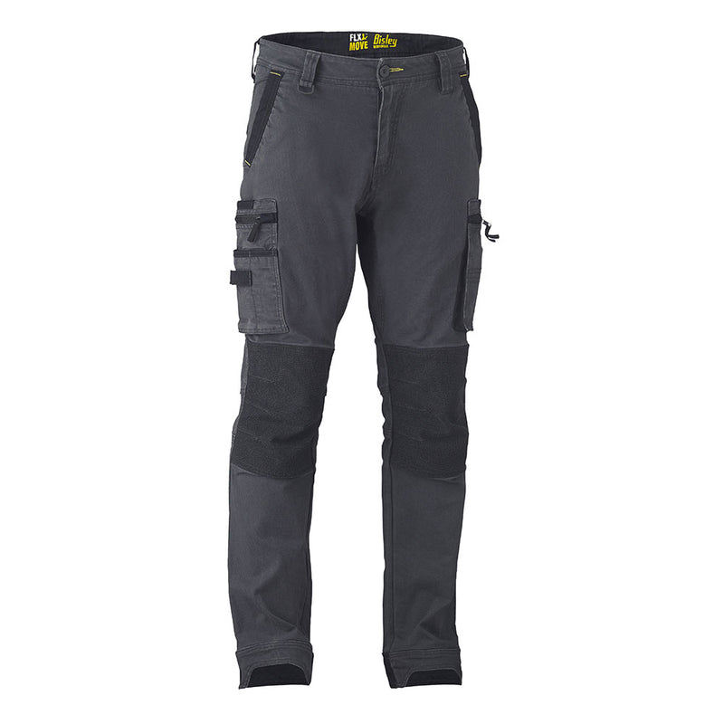 Load image into Gallery viewer, Bisley Flex & Move Utility Zip Cargo Pants featuring multiple cargo pockets, reinforced textured knee panels, and a slim, tapered leg design, ideal for durable workwear and enhanced movement.