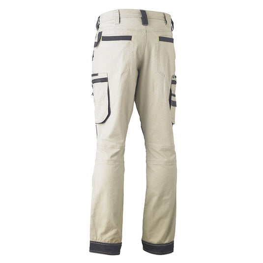 Bisley Flex & Move Utility Zip Cargo Pants, featuring multiple functional pockets, Kevlar® knee patches, contrasting trims, and a reinforced waistband, designed for durability and comfort in active work environments.