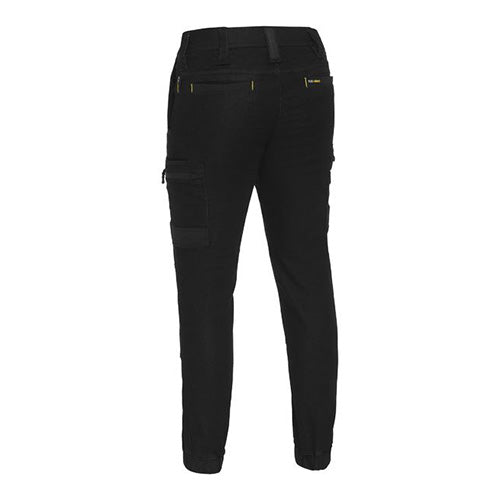 Load image into Gallery viewer, Bisley Stretch Denim Cargo Cuffed Pants featuring yellow Cordura® accents for durability, multi-functional pockets including oversized cargo pockets, and a stovepipe cuffed style, designed for comfort and enhanced movement.