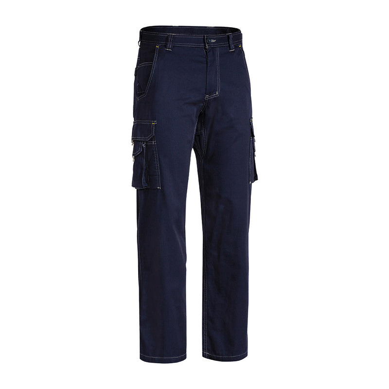 Load image into Gallery viewer, Bisley Cool Vented Light Cargo Pant, Navy, featuring reinforced multi-functional pockets, ventilation gusset, and YKK zipper, ideal for workplace safety and durability.