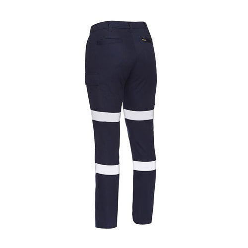 Load image into Gallery viewer, Bisley Women’s Taped Cotton Cargo Pants, featuring white reflective biomotion tape, mid-rise fit, straight leg, multiple pockets including cargo and utility, designed for comfort and movement, ideal for active work environments.