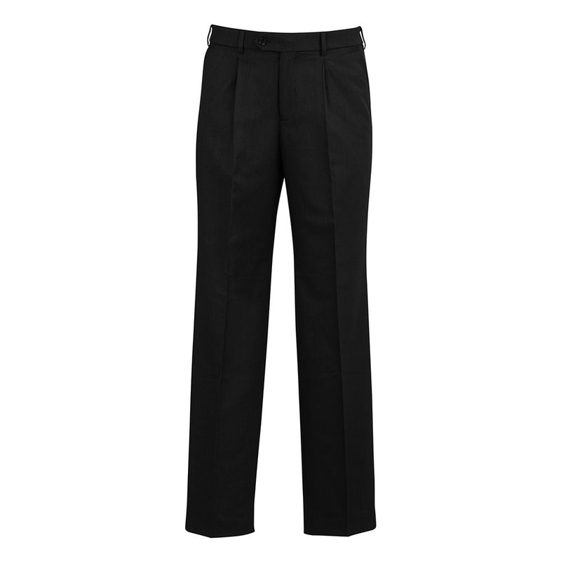 Load image into Gallery viewer, Biz Mens Classic Pleat Pant: Modern business pant with a single pleat, regular fit, mid-rise waistband, front side and back hip pockets, and wider seams for easy alterations, ideal for professional settings.