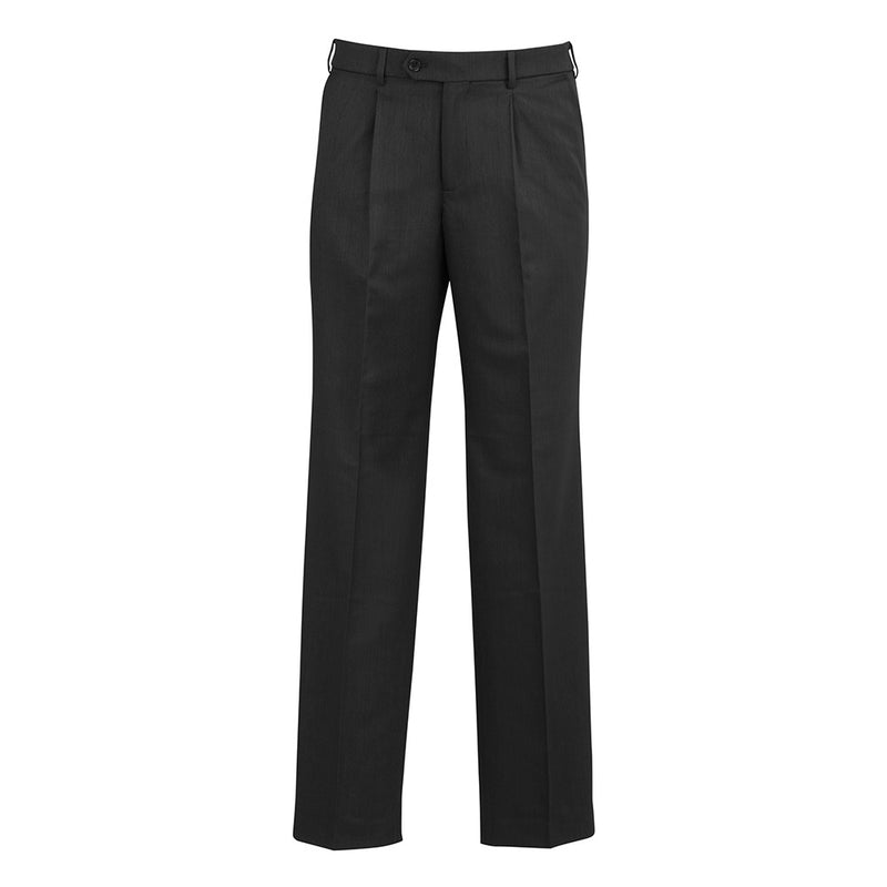 Load image into Gallery viewer, Biz Mens Classic Pleat Pant, a modern business pant featuring a single pleat design, regular fit, and mid-rise waistband. Includes front side and back hip pockets, crafted from easy-care poly viscose with mechanical stretch.