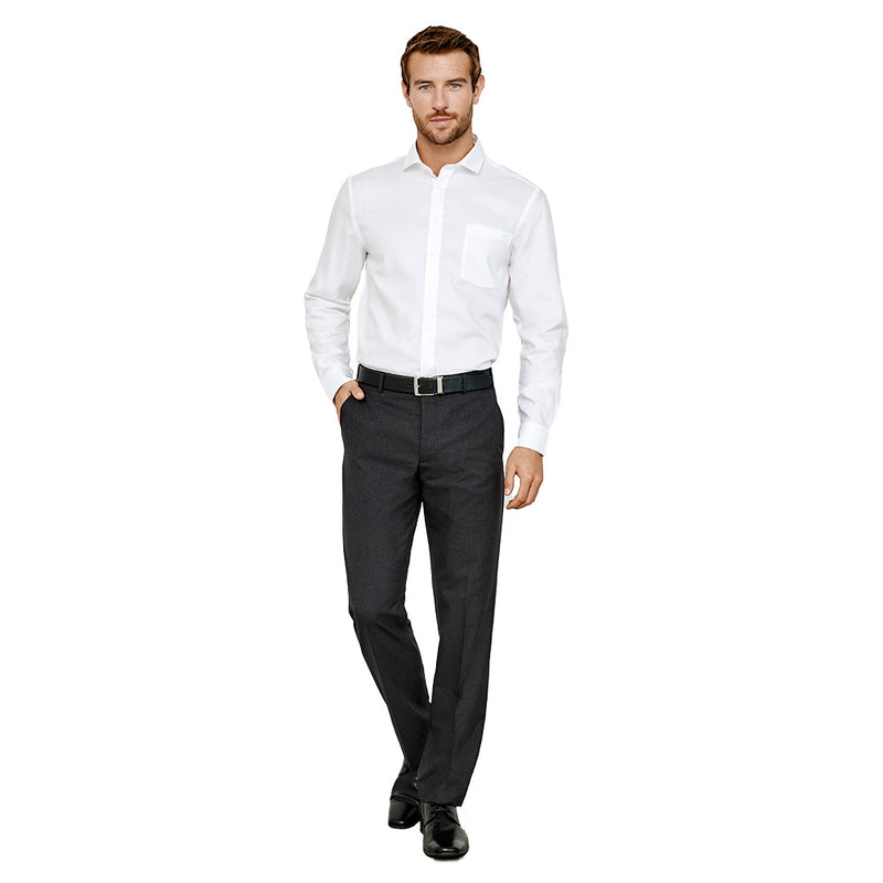Load image into Gallery viewer, The Biz Mens Classic Flat Pant features a simple, streamlined design with a flat front and straight leg, ideal for business settings. It offers mechanical stretch for comfort, with practical front and back pockets.