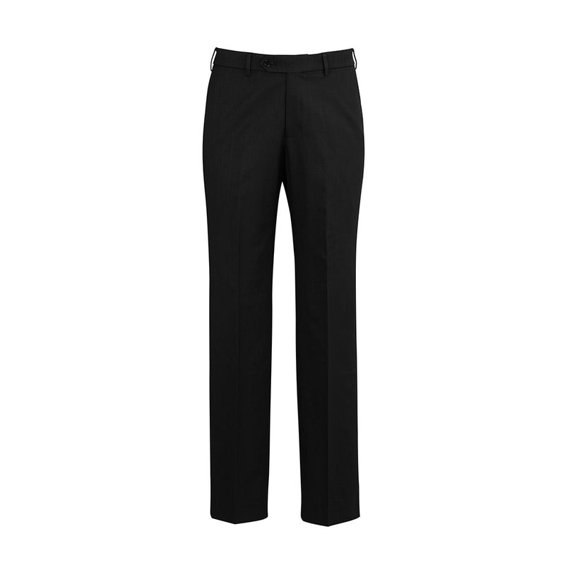 Load image into Gallery viewer, Biz Mens Classic Flat Pant showcases a streamlined, mid-rise design with a flat front and straight legs. Features include front side and back hip pockets, ideal for professional settings.