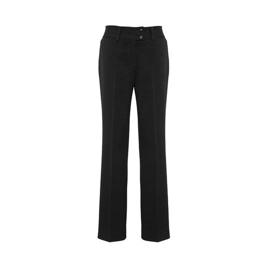 Biz Ladies Stella Perfect Pant, featuring a midrise design with a wider waistband and classic straight leg. Made from 4-way stretch fabric, it includes low profile front and back pockets for a sleek look.