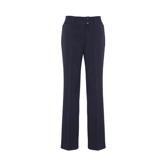 Biz Ladies Stella Perfect Pant, featuring a classic straight leg, midrise with a wide waistband, and low profile pockets, designed for proportionate waist to hip ratios with 4-way stretch for comfort.
