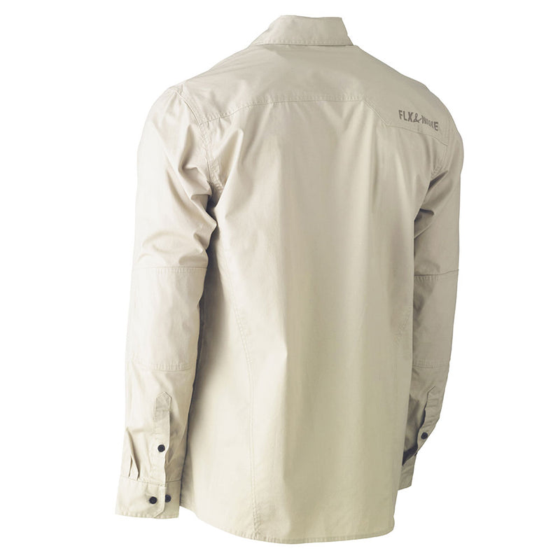 Load image into Gallery viewer, Bisley Flex & Move Utility Work Shirt, back view showcasing its design with a standard collar, vented yoke, buttoned cuffs, and discreet logo, illustrating its functional style ideal for active work environments.
