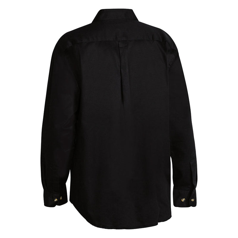 Load image into Gallery viewer, Bisley Original Cotton Drill Long Sleeve Work Shirt, featuring two pleated chest pockets with button flaps, a left pocket pen division, center back box pleat, two-piece structured collar, and adjustable cuffs.