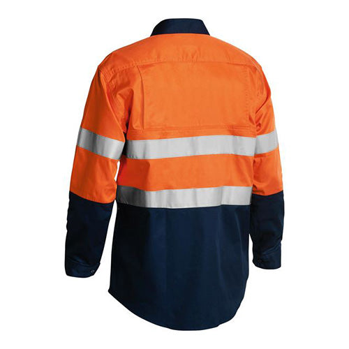 Load image into Gallery viewer, Bisley Hi Vis Cool Lightweight L/S Work Shirt, featuring a back view with reflective taped hoop pattern and mesh ventilation, ideal for safety and comfort in workplace environments.
