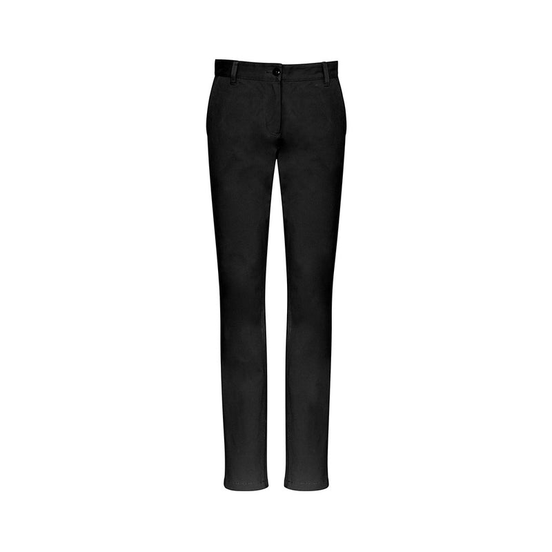 Load image into Gallery viewer, Biz Ladies Lawson Chino Pant with a mid-rise, slim full-length leg and belt, featuring side and back pockets, ideal for professional yet casual workplace wear, displayed on a plain background.
