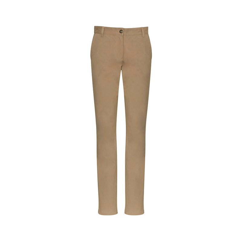 Load image into Gallery viewer, Biz Ladies Lawson Chino Pant showcasing slim mid-rise design, full-length tapered leg, and two side angled pockets, crafted from breathable cotton with elastane for comfort and flexibility.