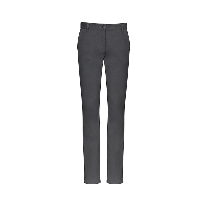 Load image into Gallery viewer, Biz Ladies Lawson Chino Pant showcases a mid-rise, slim-leg design with flat front and side angled pockets, ideal for professional yet casual workplace attire, featuring comfortable stretch cotton for flexibility.