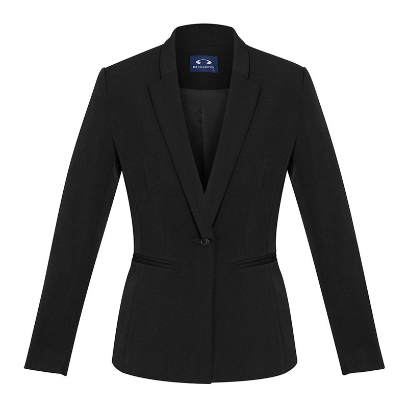 Load image into Gallery viewer, Biz Womens Bianca Jacket featuring a modern single-button style and notched tuxedo lapel, designed with 4-way stretch fabric for all-day comfort and tailored fit, ideal for professional workplace attire.