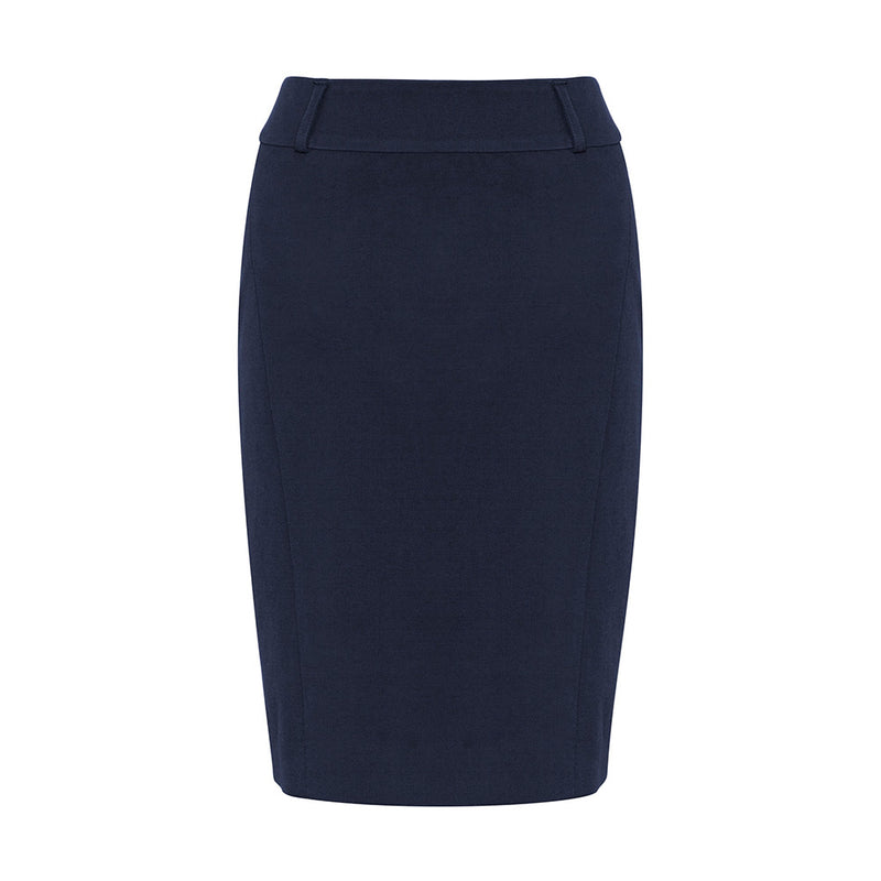 Load image into Gallery viewer, Biz Womens Loren Skirt features a knee-length design with a modern, streamlined silhouette, wide curved waistband, and reinforced back zip. Ideal for corporate settings, it offers comfort with a fully lined four-way stretch fabric.