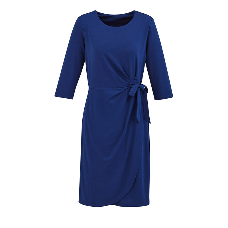 Load image into Gallery viewer, Biz Ladies Paris Dress in a pop-over style features a side tie and faux wrap front that flatters various shapes, crafted from soft, crease-resistant Ponte Roma Knit fabric.