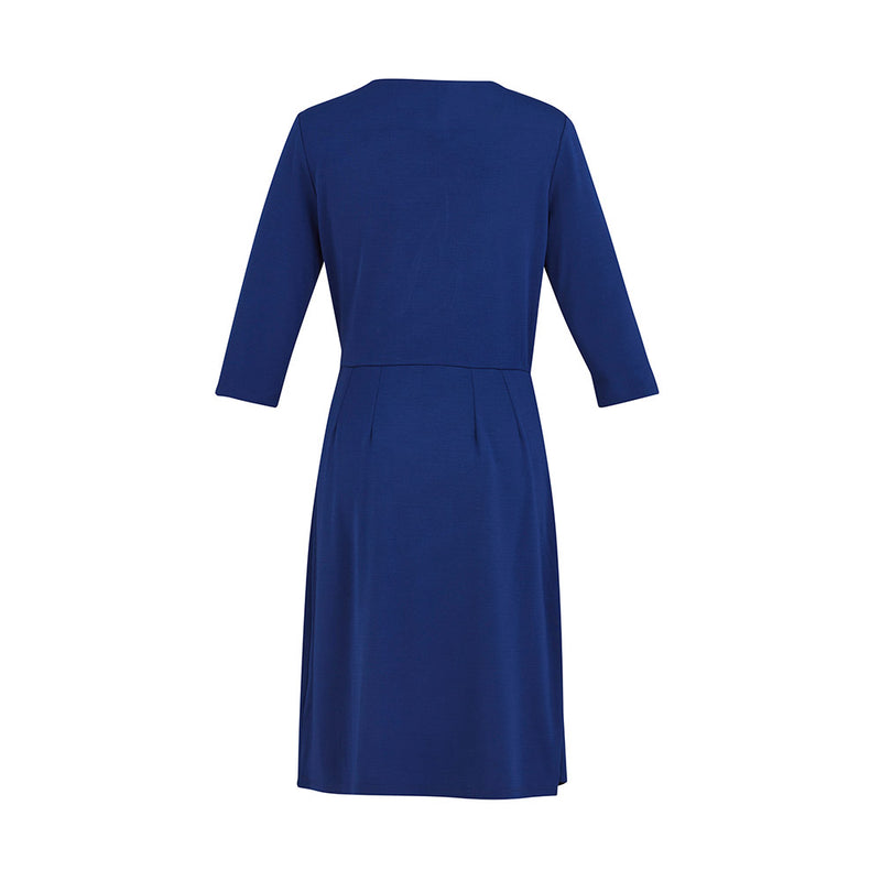 Load image into Gallery viewer, Biz Ladies Paris Dress, a practical pop-over style with faux wrap front, gently skims curves. Soft knitted jersey fabric highlights comfort and flattering fit, ideal for versatile workplace wear.