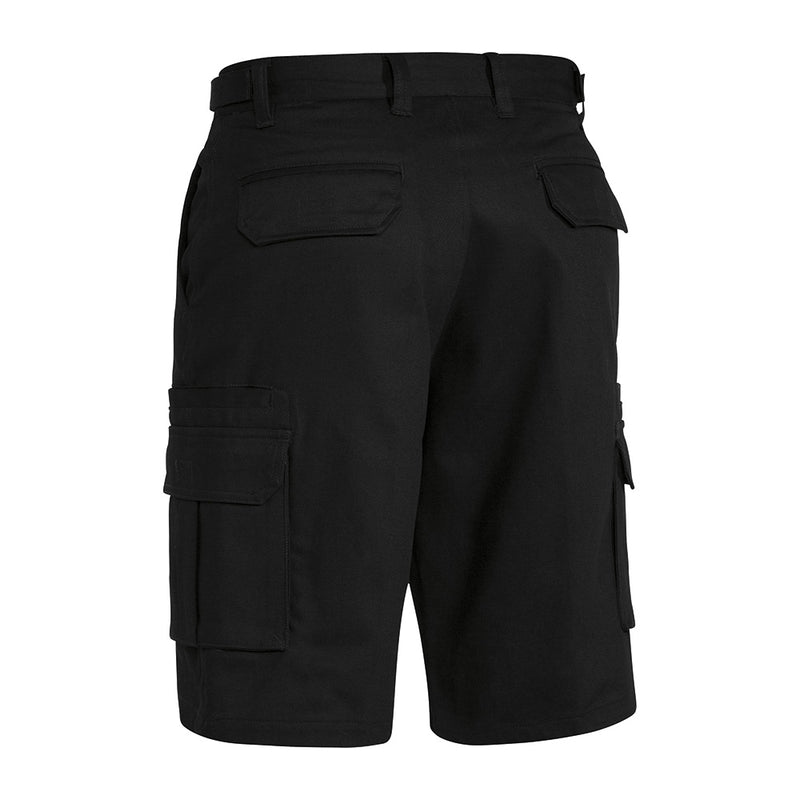 Load image into Gallery viewer, Bisley 8 Pocket Cargo Short featuring multiple pockets including two side cargo pockets with touch tape flaps, adjustable waistband tabs, and reinforced belt loops, ideal for workplace safety and utility.