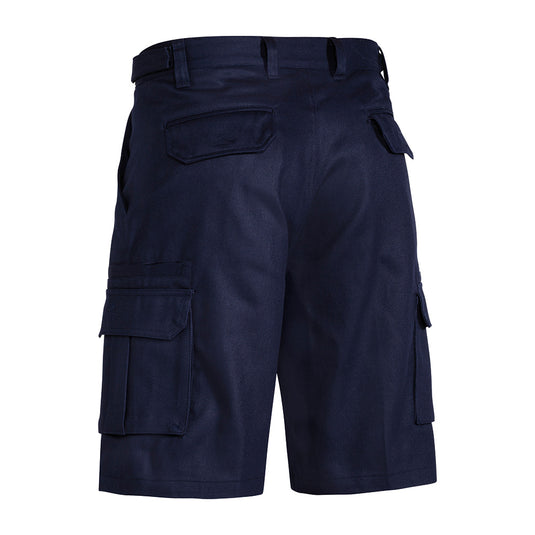 Bisley 8 Pocket Cargo Short featuring multiple pockets, reinforced belt loops, and an adjustable waistband, ideal for safety and workwear environments.