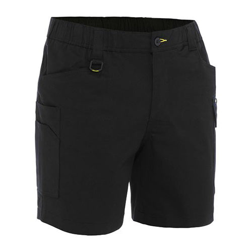 Load image into Gallery viewer, Bisley Cotton Elastic Waist Cargo Short featuring an elastic waistband, two side pockets, back welt pockets, a cargo pocket with flap, and a mobile phone pocket, ideal for workwear and safety environments.