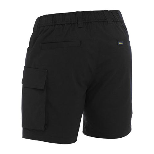 Load image into Gallery viewer, Bisley Cotton Elastic Waist Cargo Short featuring a logo, elastic waistband, angled side pockets, cargo pocket with flap, and phone pocket, ideal for safety and work environments.