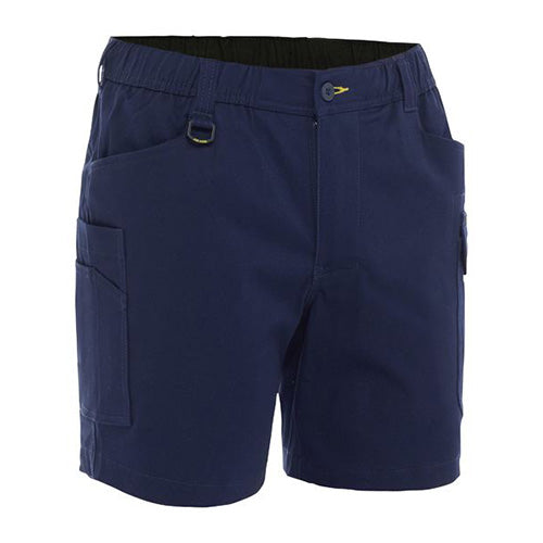 Load image into Gallery viewer, Bisley Cotton Elastic Waist Cargo Short featuring an elastic waistband with drawcord, angled side pockets, back welt pockets, a cargo pocket with flap, and mobile phone pocket, ideal for active workplace environments.
