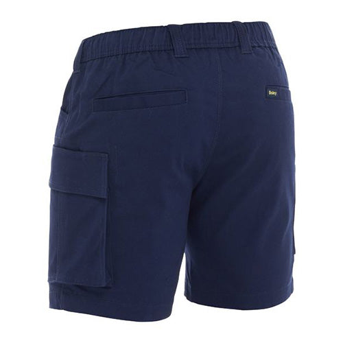 Load image into Gallery viewer, Bisley Cotton Elastic Waist Cargo Short features an elastic waistband, multiple pockets including cargo and mobile phone pockets, and antimicrobial treatment, ideal for workplace safety and functionality.