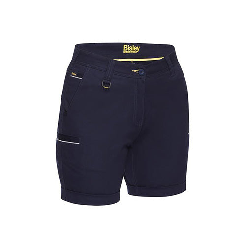 Load image into Gallery viewer, Bisley Women’s Stretch Cotton Short featuring a mid-rise fit, curved waistband, and multiple pockets, including angled side, back patch, and cargo welt pockets, with a cuffed hem for active workplace comfort.