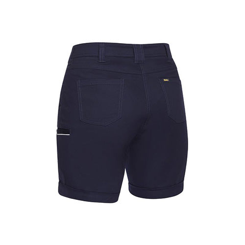 Load image into Gallery viewer, Bisley Women’s Stretch Cotton Short featuring a mid-rise fit with curved waistband, two angled side pockets, and side cargo welt pockets. Ideal for active safety environments requiring comfortable and practical workwear.