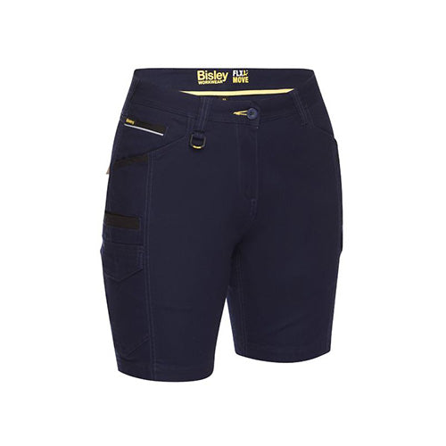 Bisley Women’s Flex & Move Cargo Short featuring a stretch mid-rise fit, multiple pockets including side cargo, and durable Cordura® highlights, ideal for active work environments.