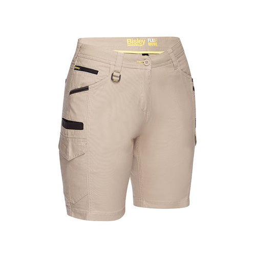 Load image into Gallery viewer, Bisley Women’s Flex & Move Cargo Short featuring multiple functional pockets, including side cargo pockets with flaps, designed for durability and comfort with a stretch fit, suitable for active workplace environments.