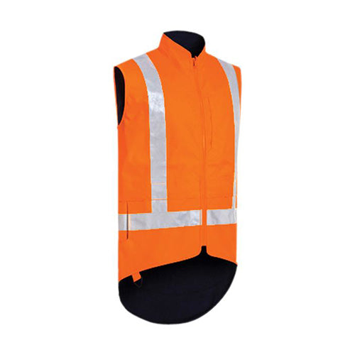 Bisley TTMC-W17 Fleece Lined Vest featuring a high-visibility design with reflective taped H pattern, waterproof and breathable fabric, and dual entry pockets, ideal for safety-conscious work environments.