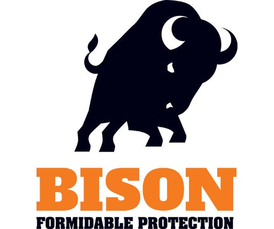 Bison Workwear logo. Bison Workwear has a range of hi vis safety uniforms including wet weather jackets and overalls.